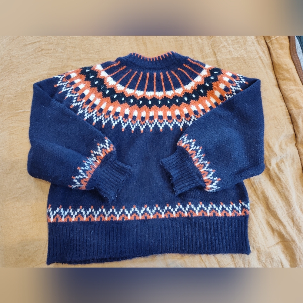 Doen Hue Balloon Sleeve Wool Fair Isle Cardigan Sweater XL - Picture 4 of 9